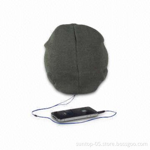 Hat with Earphone, Embroidery and Printing, Made of Acrylic Material